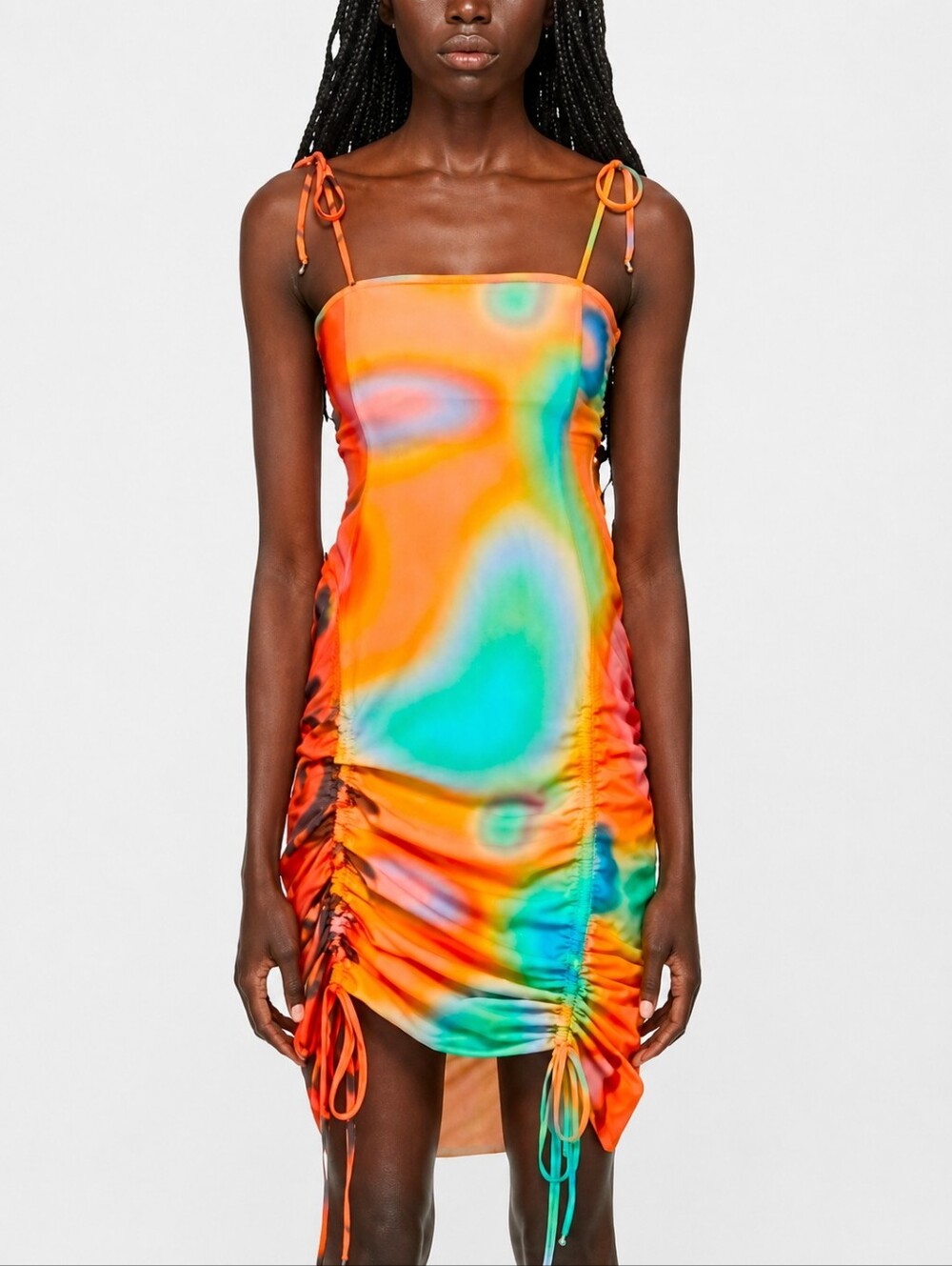 AVAVAV | Psychedelic Neon Mini Dress XS | Cutout Ruched Club Festival Dress